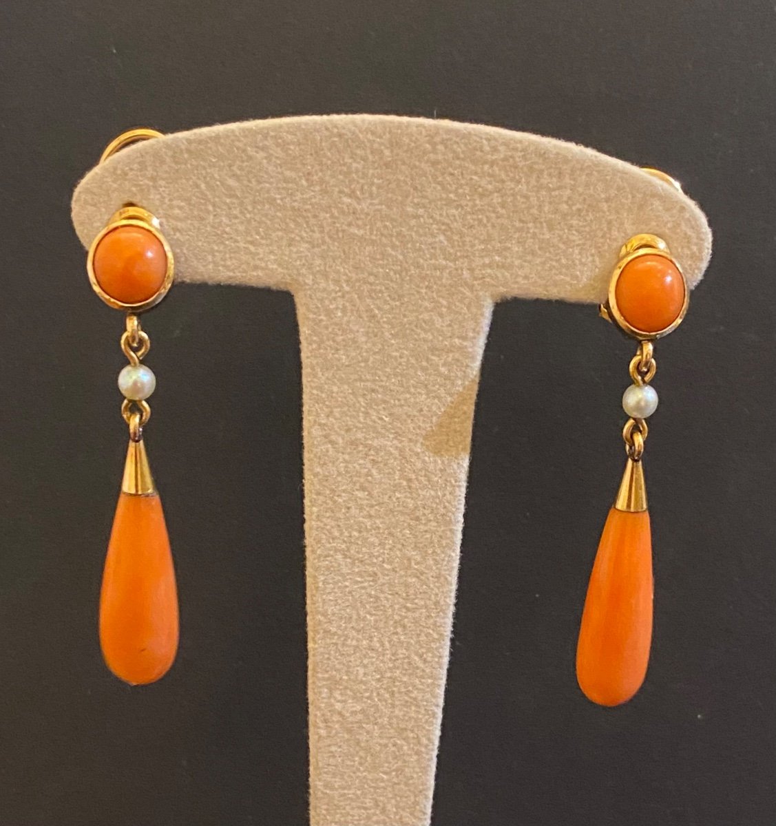 Napoleon III Gold And Coral Drop Earrings-photo-3