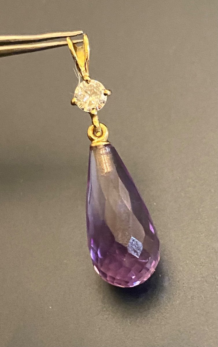 Pendentif Or , Diamant Et Amethyste