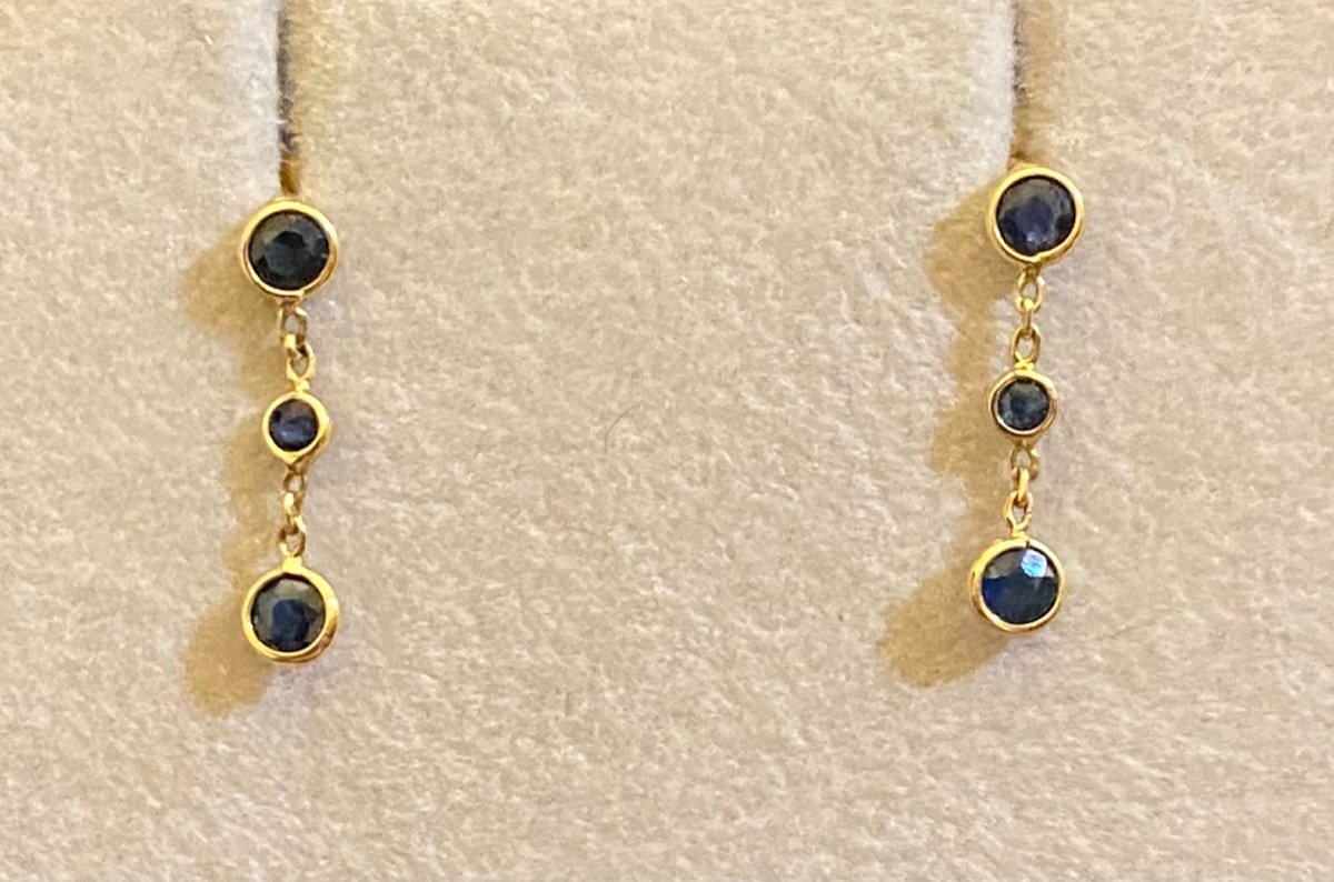 Pair Of Gold And Sapphire Drop Earrings