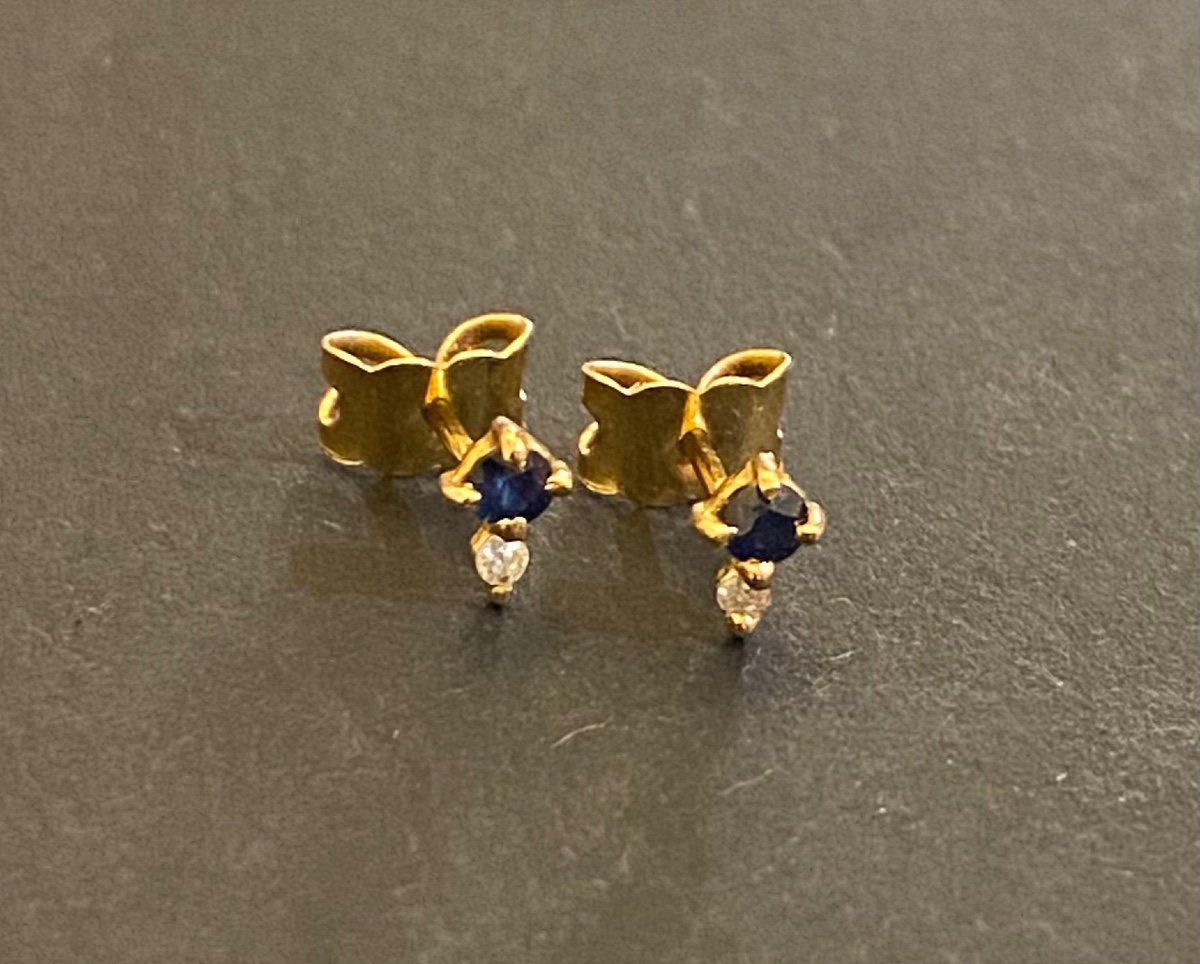 Pair Of Gold, Sapphire And Diamond Earrings