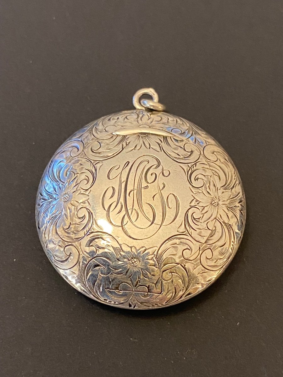 Antique Pillbox Pendant In 850/1000 Silver-photo-3