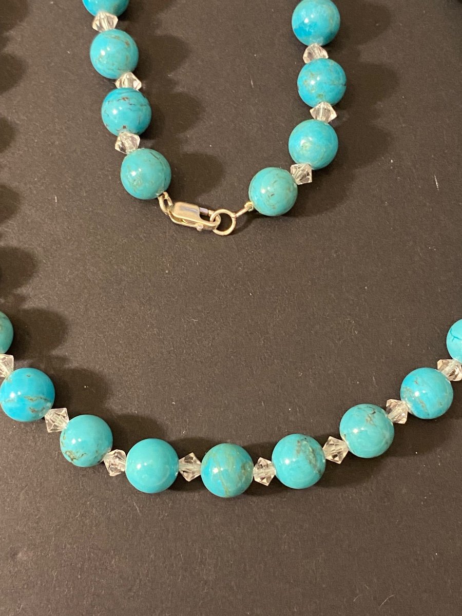 Collier Turquoise Et Cristal , Fermoir Argent-photo-4