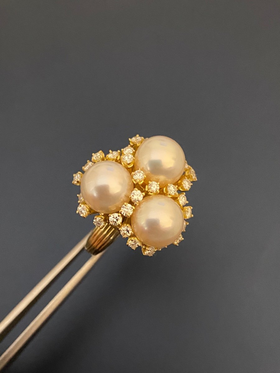 Gold, Pearl And Diamond Cocktail Ring-photo-2