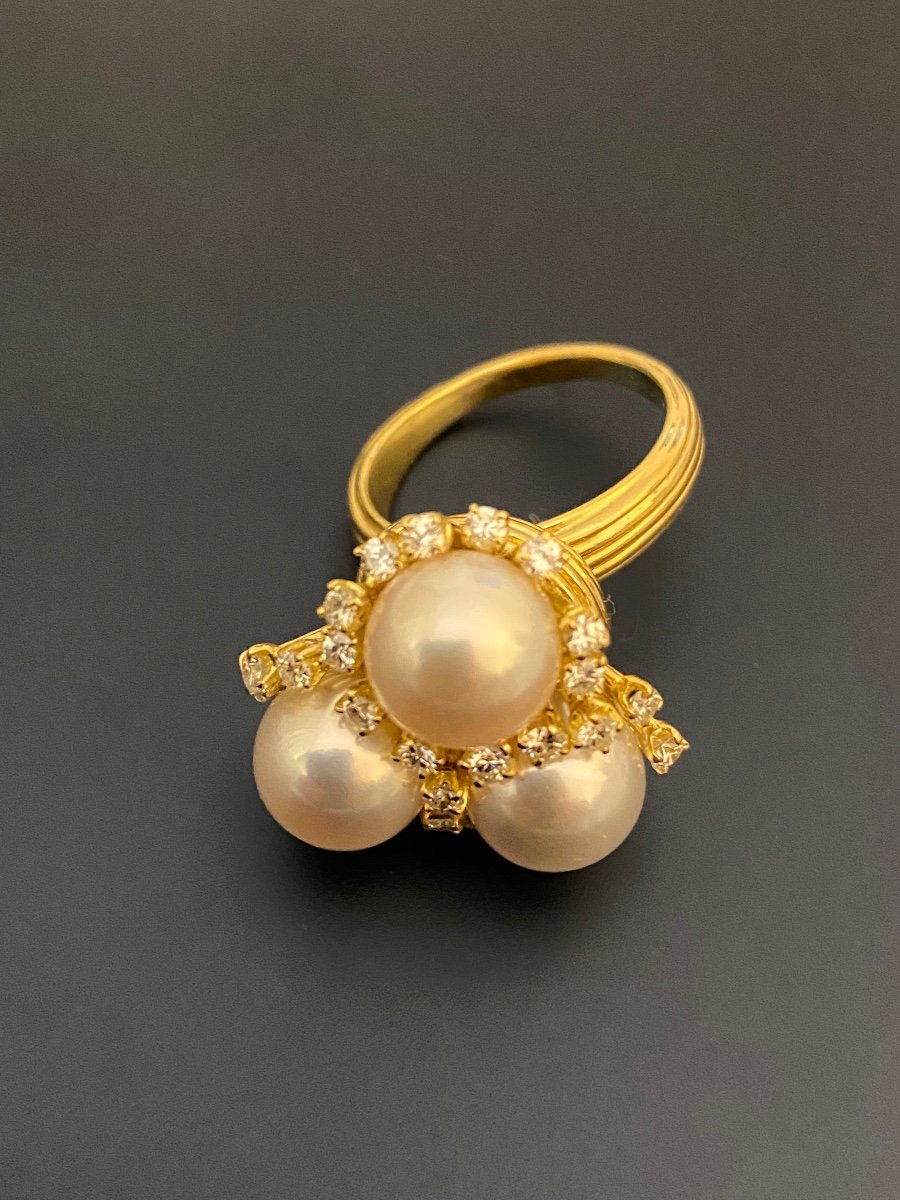 Gold, Pearl And Diamond Cocktail Ring-photo-3