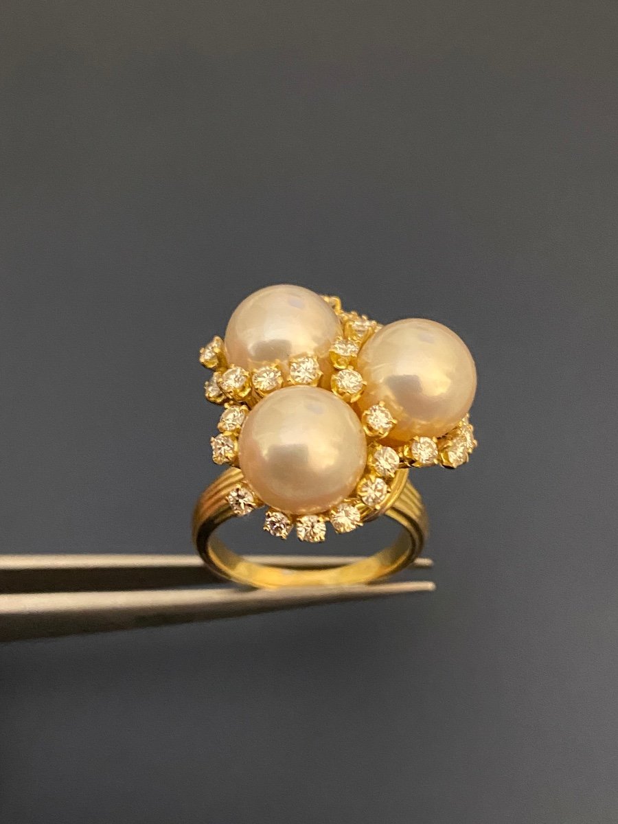 Gold, Pearl And Diamond Cocktail Ring-photo-4