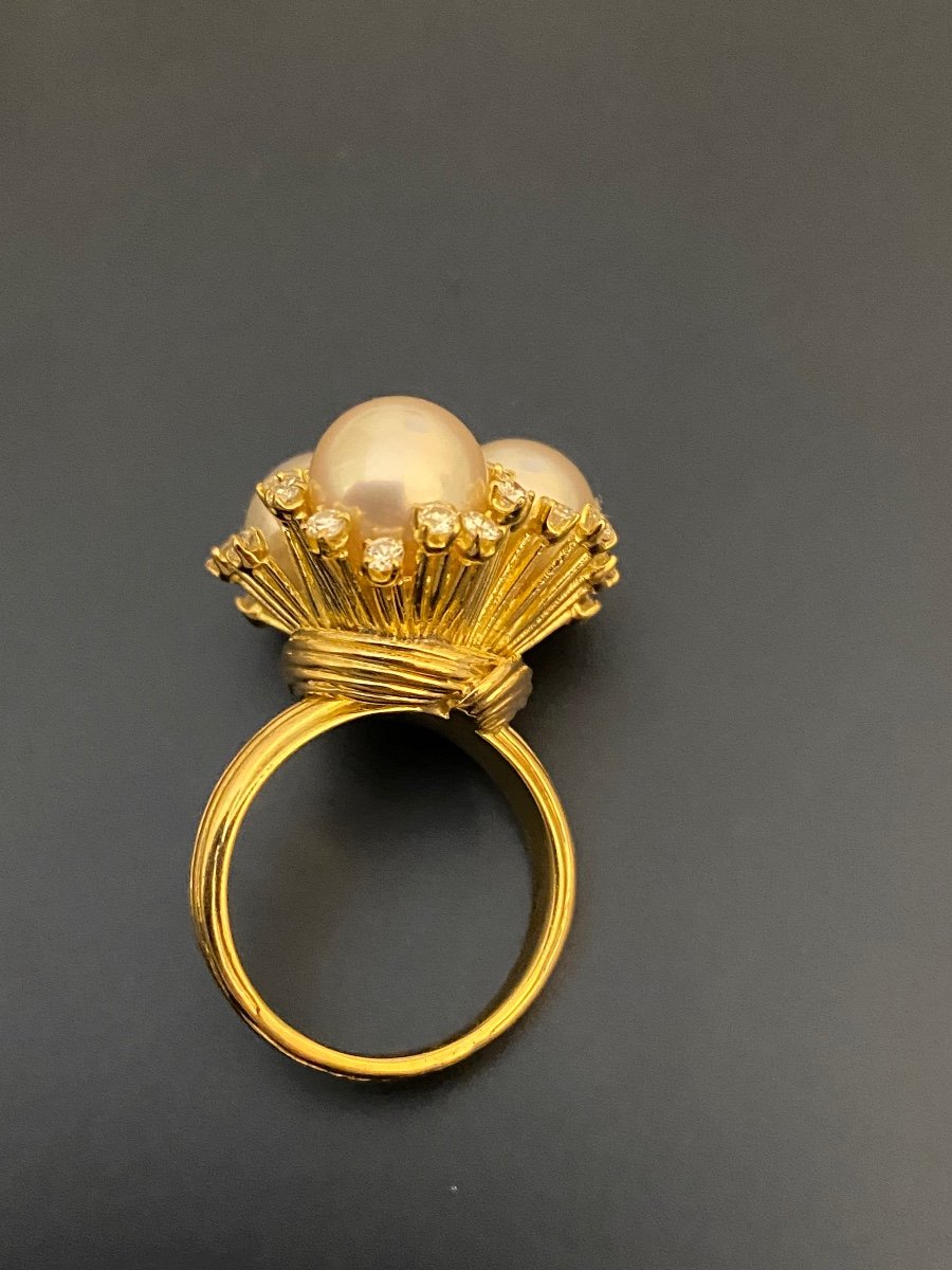 Gold, Pearl And Diamond Cocktail Ring-photo-1