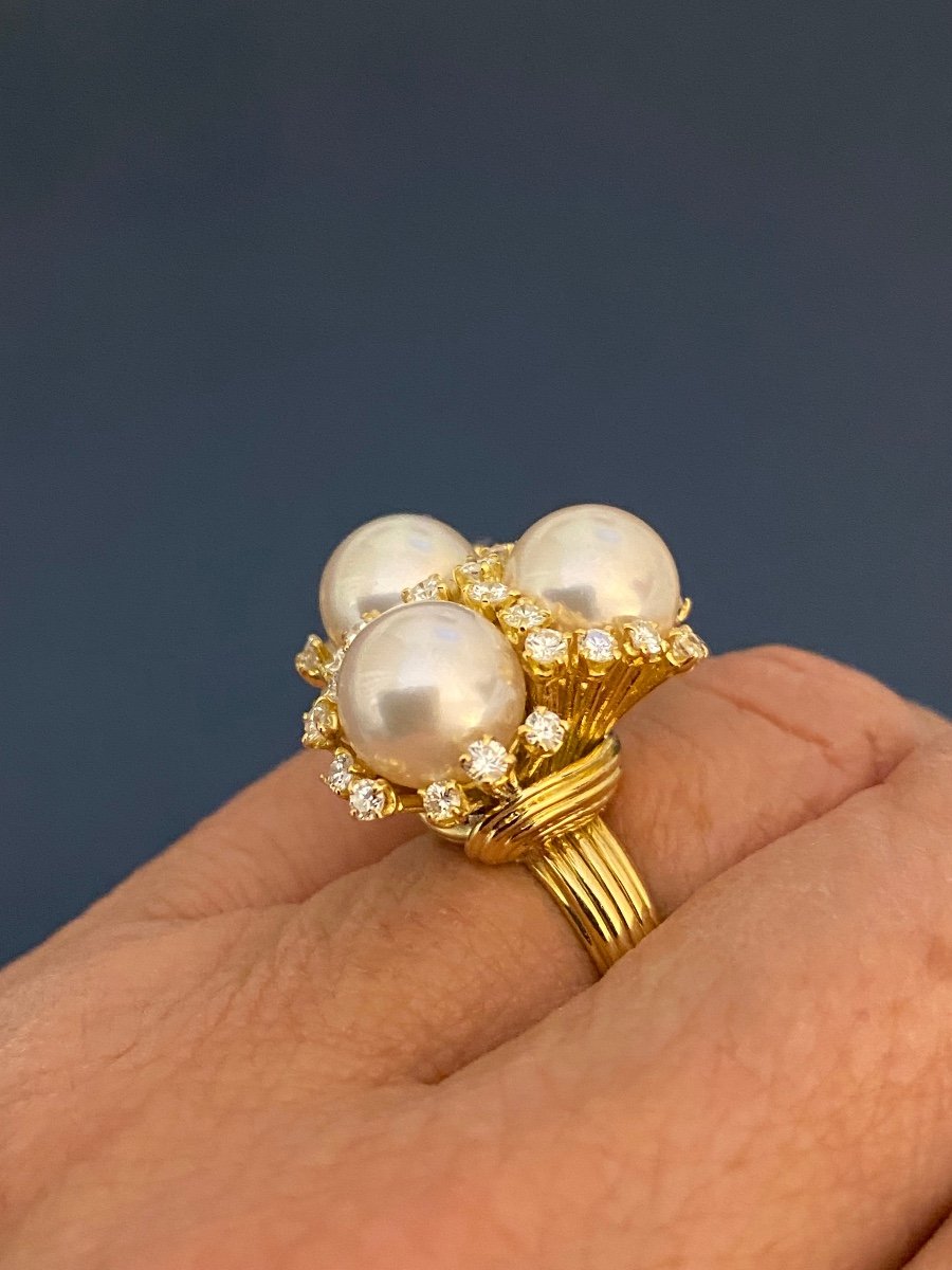 Gold, Pearl And Diamond Cocktail Ring-photo-5