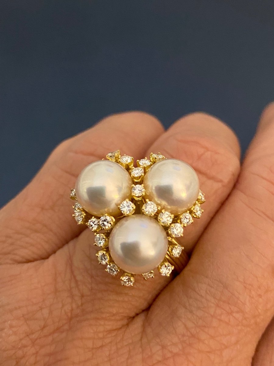 Gold, Pearl And Diamond Cocktail Ring-photo-6