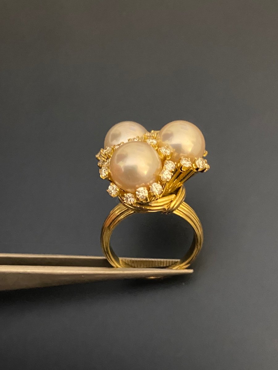 Gold, Pearl And Diamond Cocktail Ring-photo-7