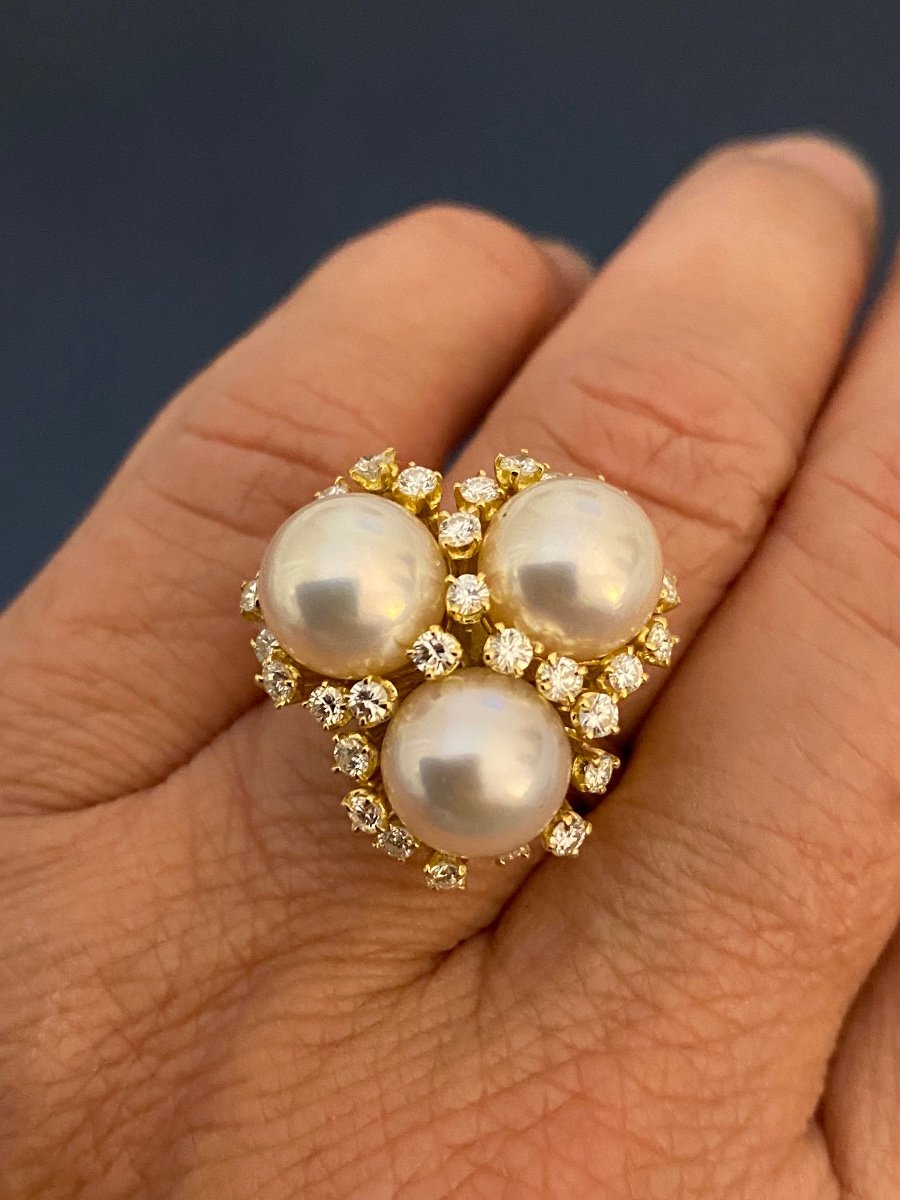 Gold, Pearl And Diamond Cocktail Ring-photo-8