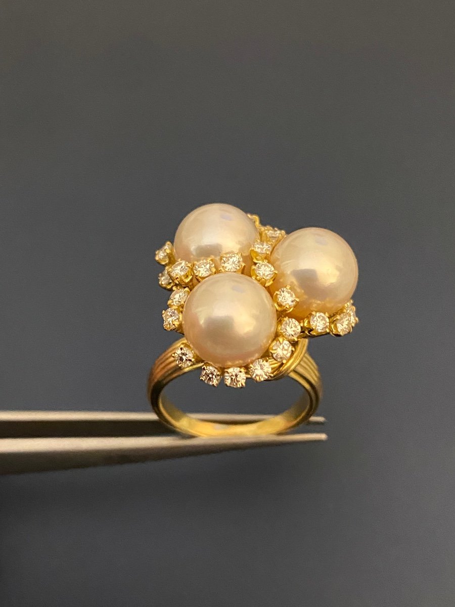 Gold, Pearl And Diamond Cocktail Ring