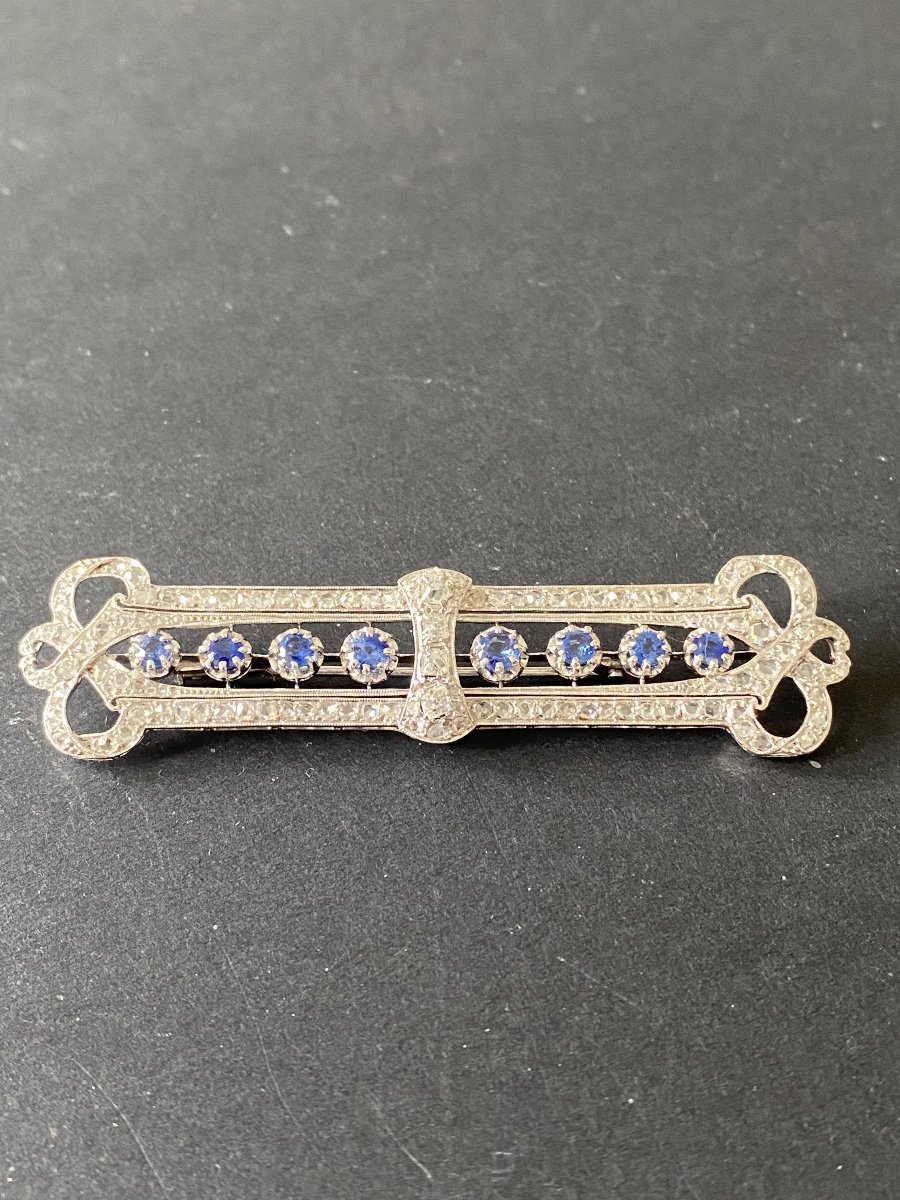 Broche Style Art Deco En Or , Saphirs Et Diamants-photo-2