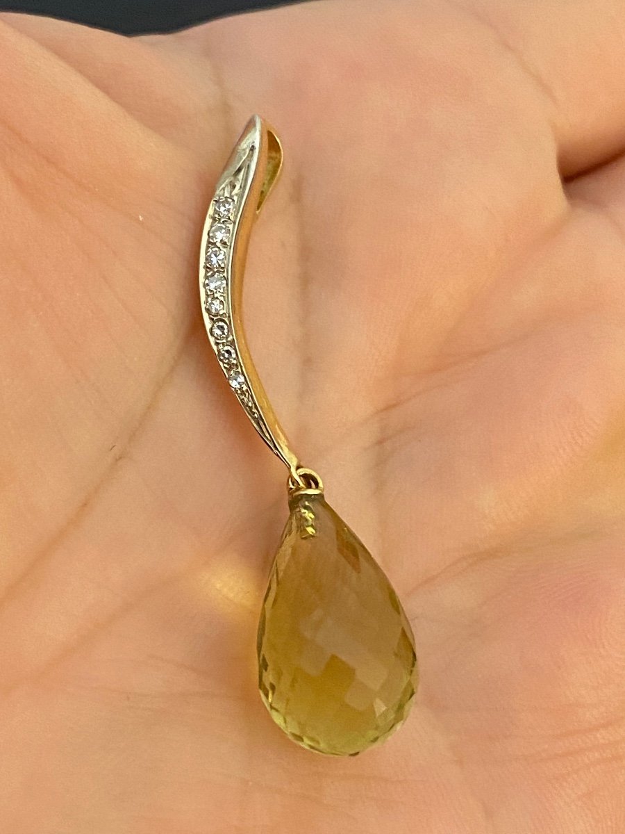 Gold, Lemon Quartz And Diamond Pendant-photo-2