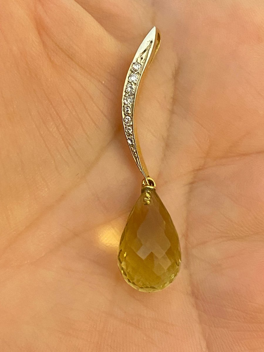 Gold, Lemon Quartz And Diamond Pendant-photo-3