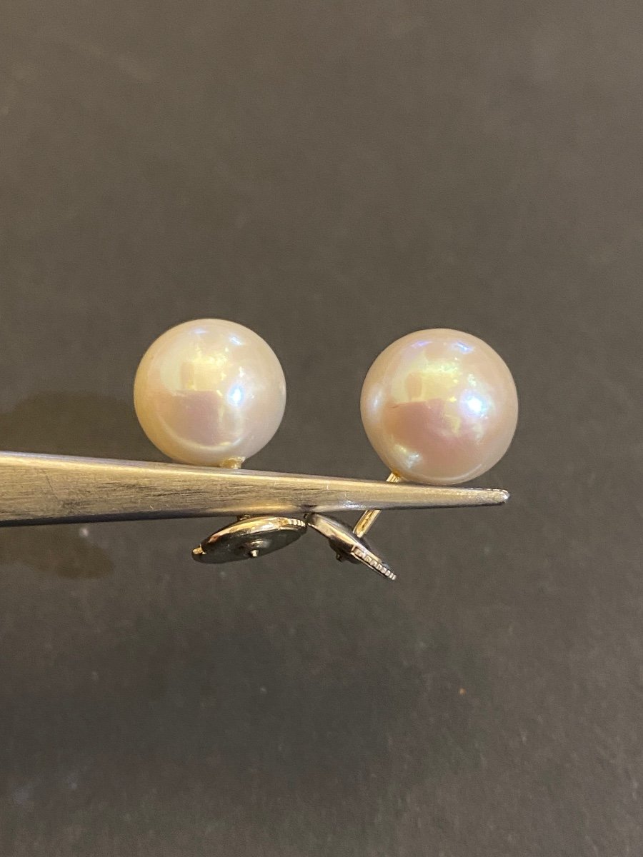 Pair Of Gold And Cultured Pearl Earrings-photo-4