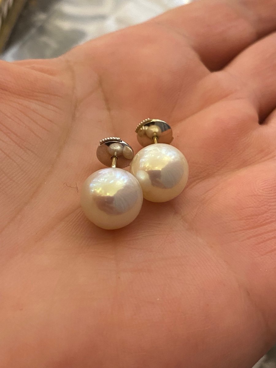 Pair Of Gold And Cultured Pearl Earrings-photo-2