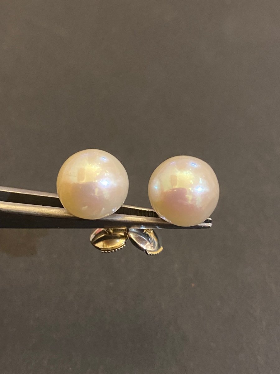 Pair Of Gold And Cultured Pearl Earrings-photo-3