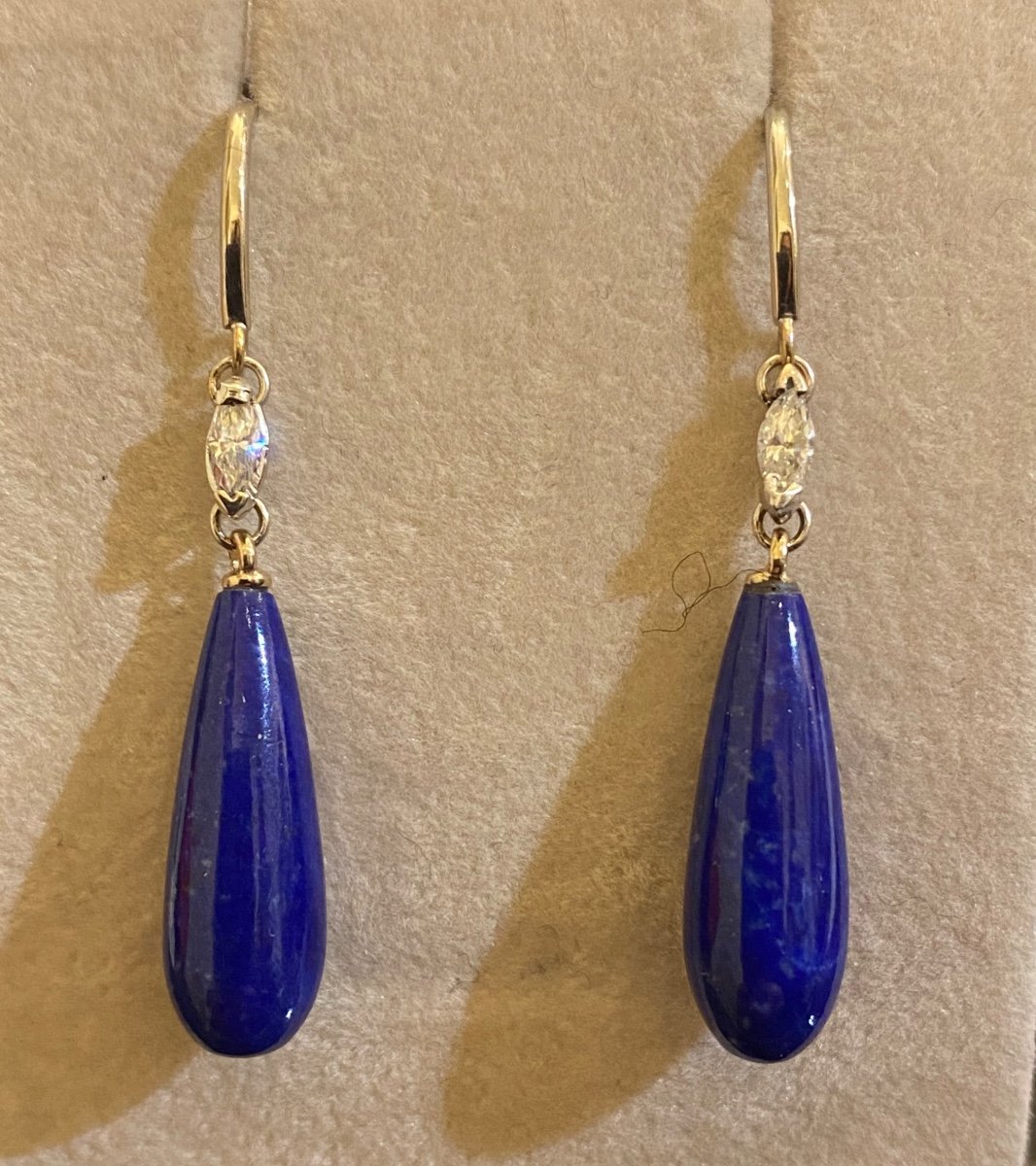 Paire De Pendants d'Oreilles En Or, Lapis-lazuli Et Diamants -photo-2