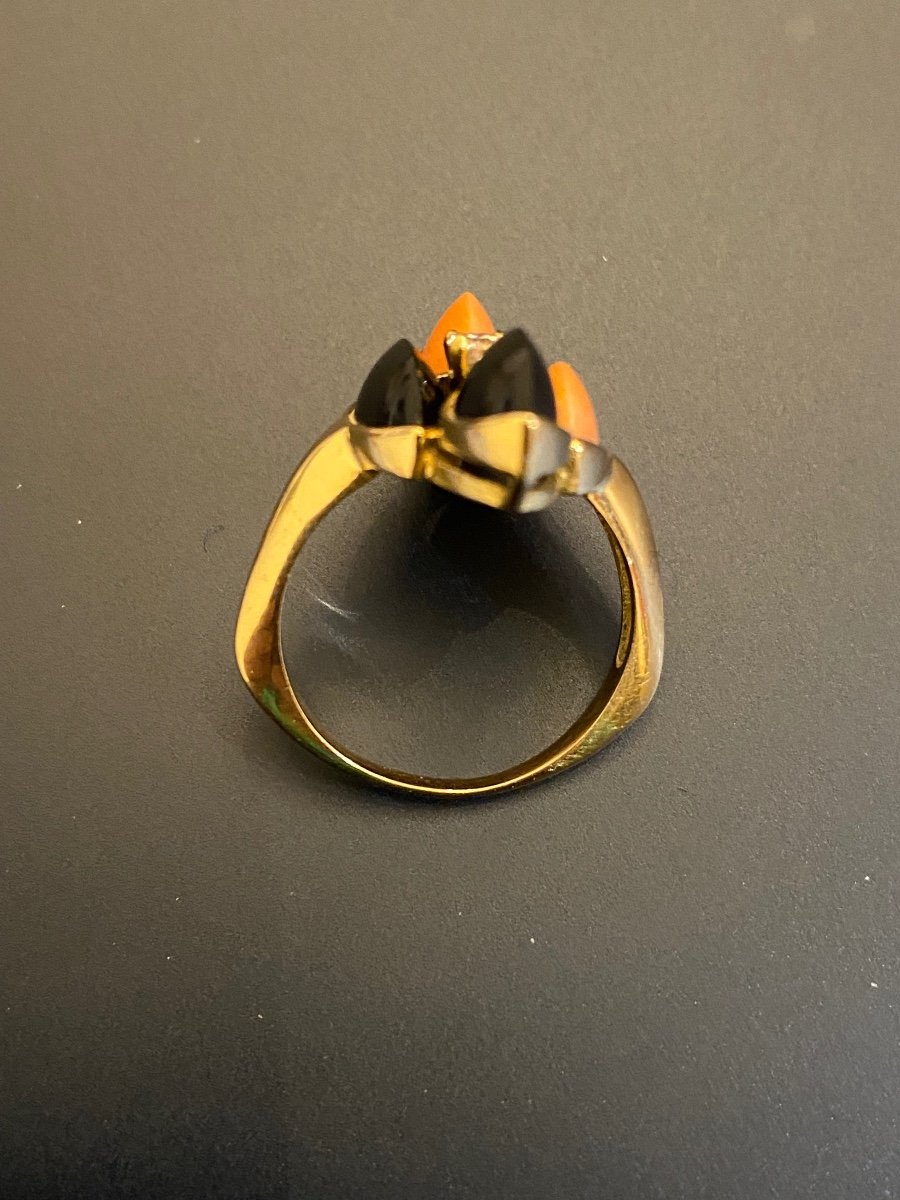 Bague Or, Diamant, Corail Et Onyx-photo-4