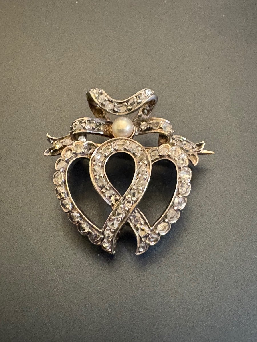 Belle Epoque Brooch In Gold, Silver, Fine Pearl And Diamonds-photo-3