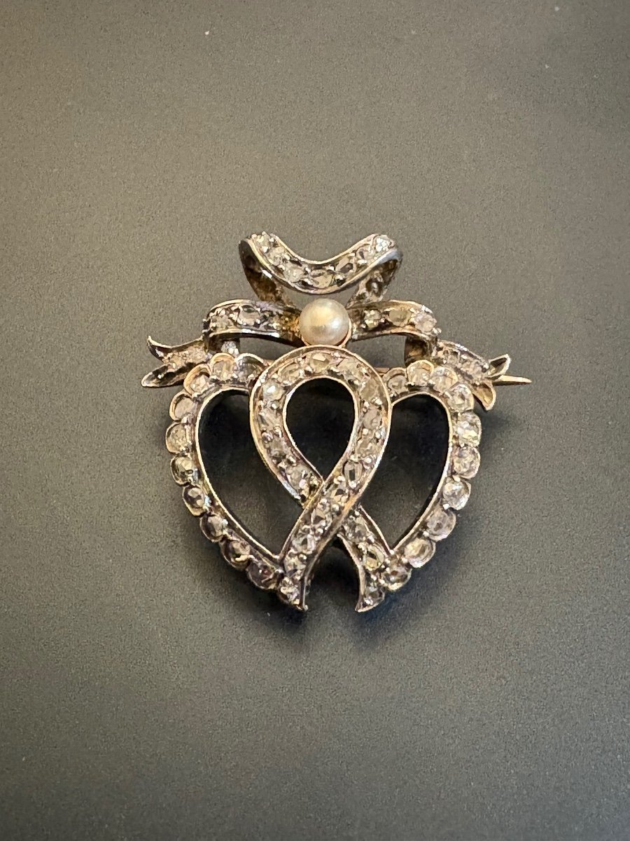 Belle Epoque Brooch In Gold, Silver, Fine Pearl And Diamonds-photo-4