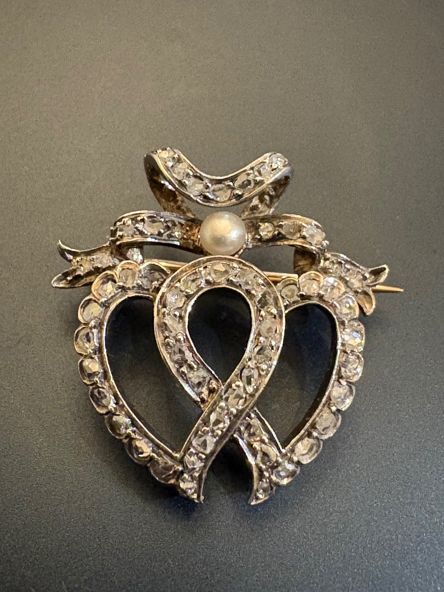 Belle Epoque Brooch In Gold, Silver, Fine Pearl And Diamonds