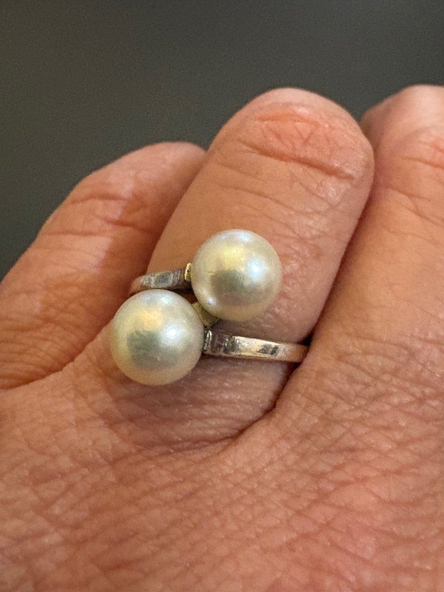 Antique Art Deco Style Ring In Silver And Cult Pearls-photo-2