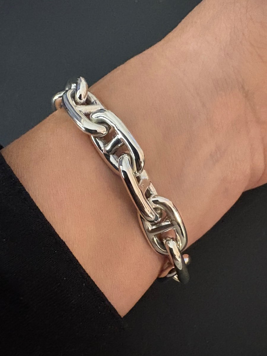 Hermès: Silver Anchor Chain Bracelet. Large Model.-photo-4