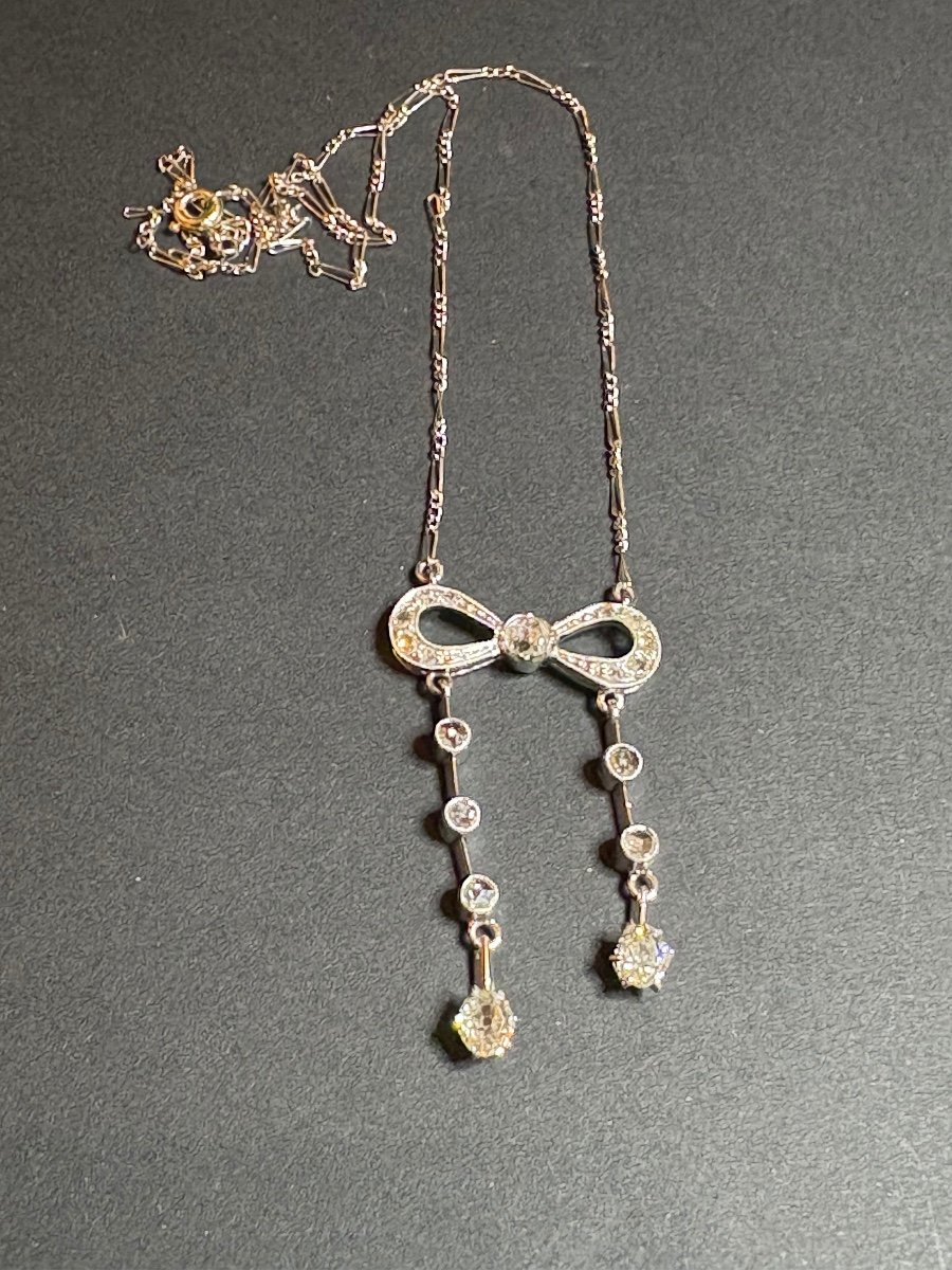 Negligee Necklace Platinum 850/1000 Eme And Diamonds-photo-2