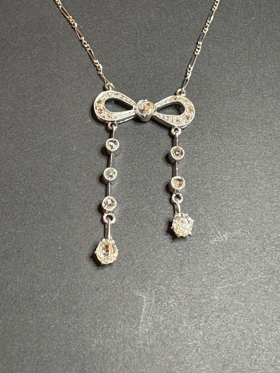 Negligee Necklace Platinum 850/1000 Eme And Diamonds-photo-3