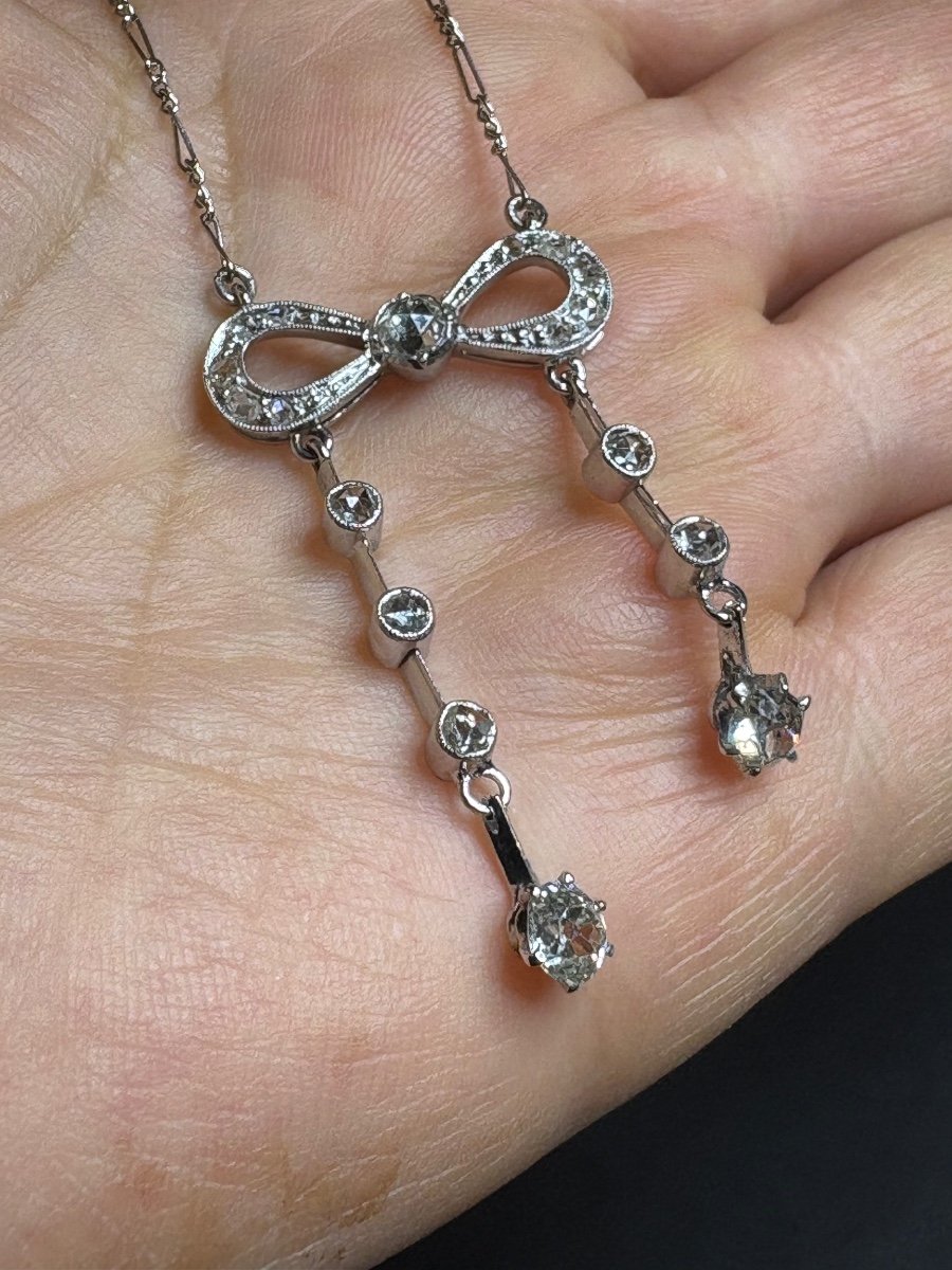 Negligee Necklace Platinum 850/1000 Eme And Diamonds-photo-5