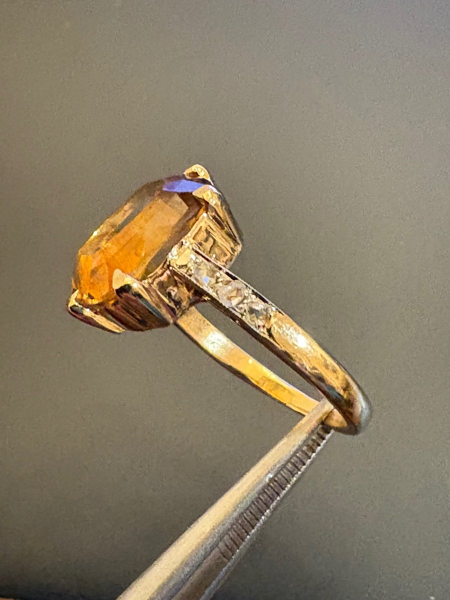 750/1000 Yellow Gold Ring, Citrine And Rose-cut Diamonds-photo-4