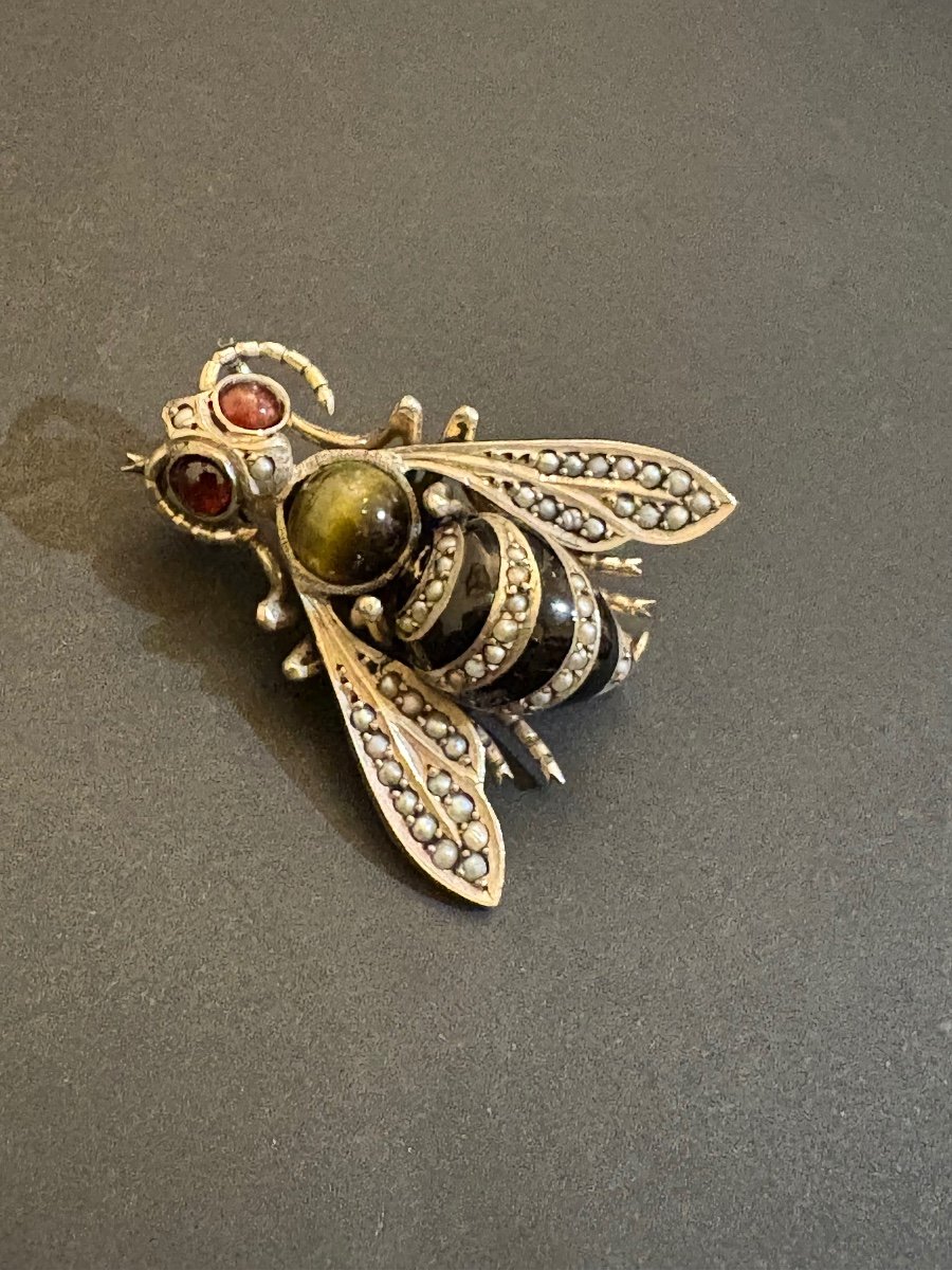 19th Century. Insect Brooch In 800/1000 Eme Silver.-photo-2