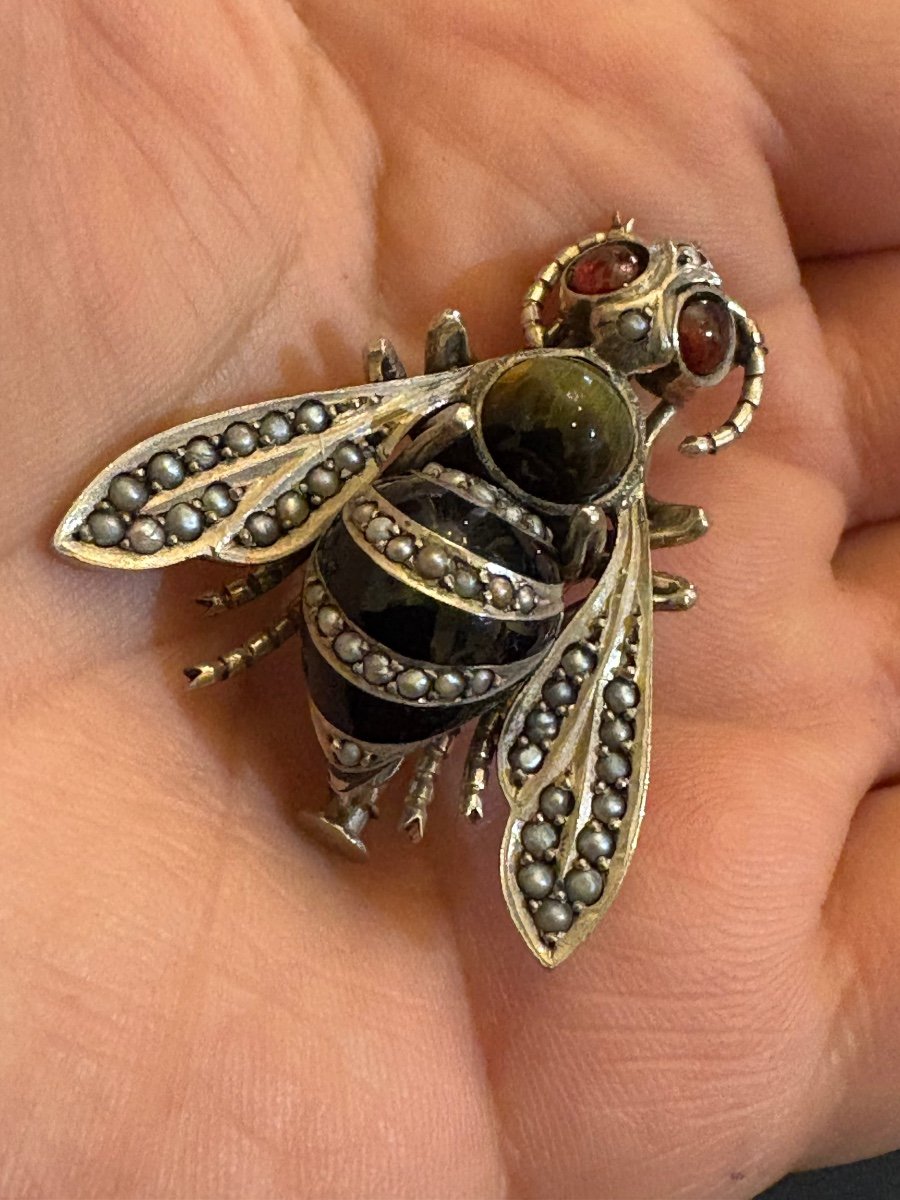 19th Century. Insect Brooch In 800/1000 Eme Silver.-photo-1