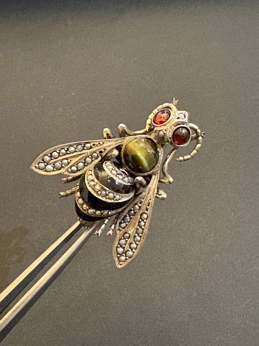 19th Century. Insect Brooch In 800/1000 Eme Silver.