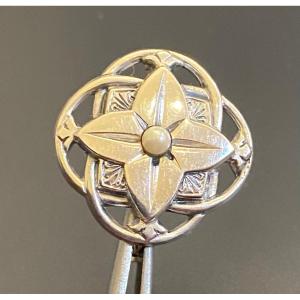 Ancienne Broche En Argent Et Perle De Culture