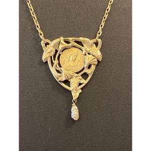 Ancien Collier Art Nouveau En Argent. Signe Dropsy