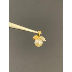 Small Gold Pendant, Cultured Pearl And Diamond