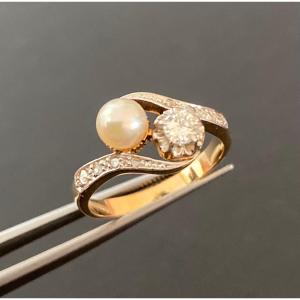 Old You And Me Ring In Gold, Cultured Pearl And Diamonds