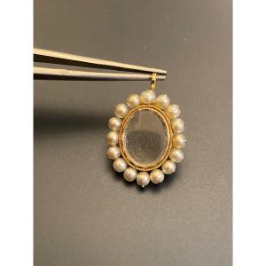 Antique Gold And Pearl Souvenir Pendant 