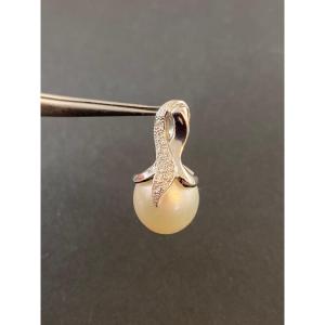 Gold, Cultured Pearl And Diamond Pendant