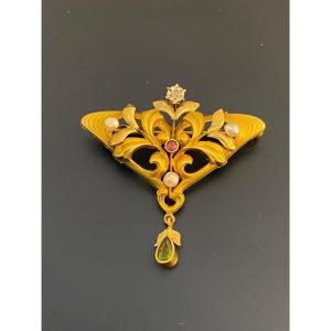 Broche Style Art Nouveau En Or 759/1000 Eme