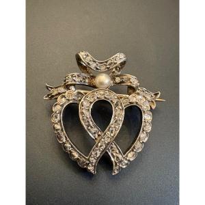 Belle Epoque Brooch In Gold, Silver, Fine Pearl And Diamonds