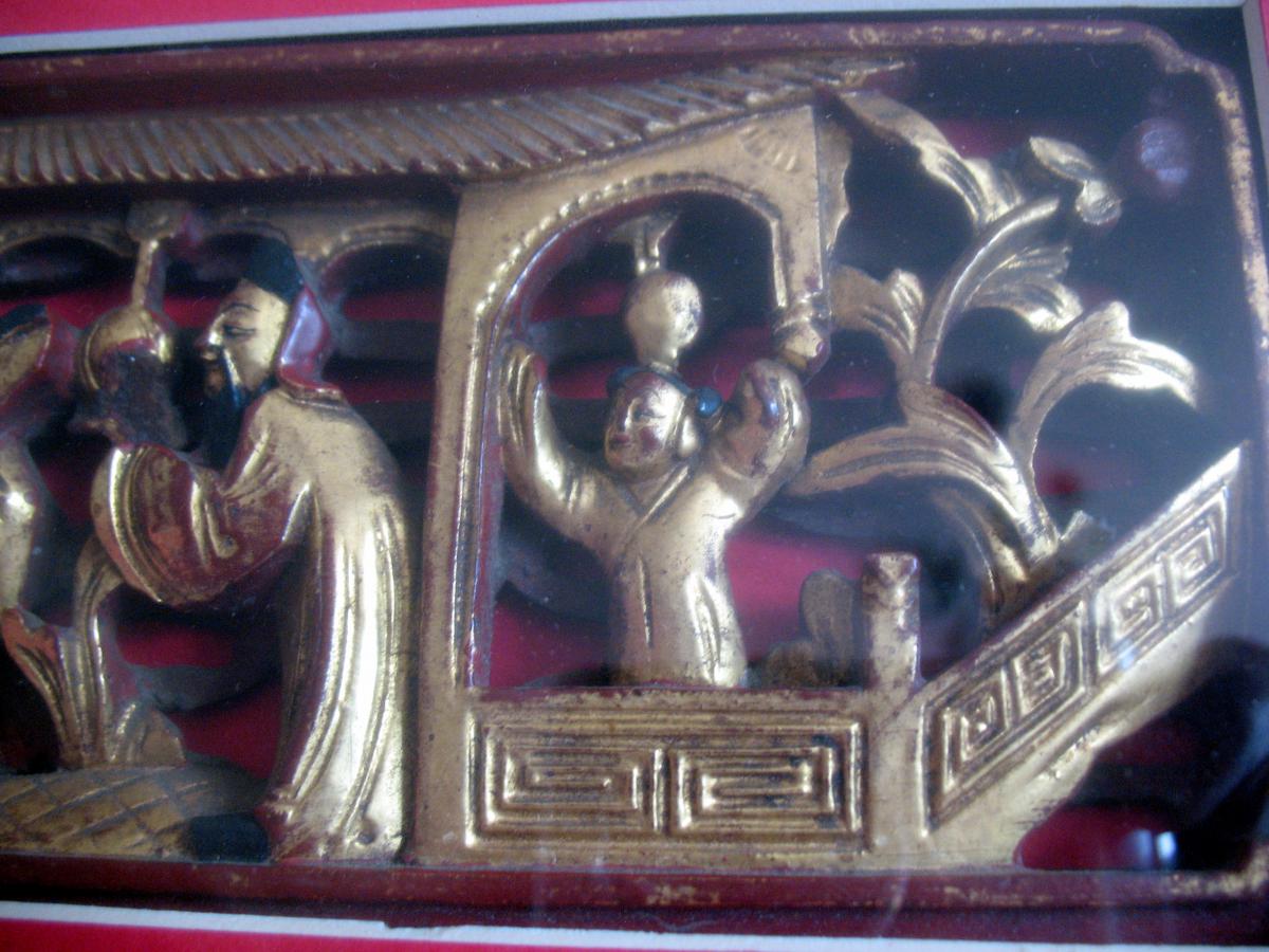 Screen Element From Lettre Framed. Wood Carved And Lacquered. China, XIXth C.-photo-5