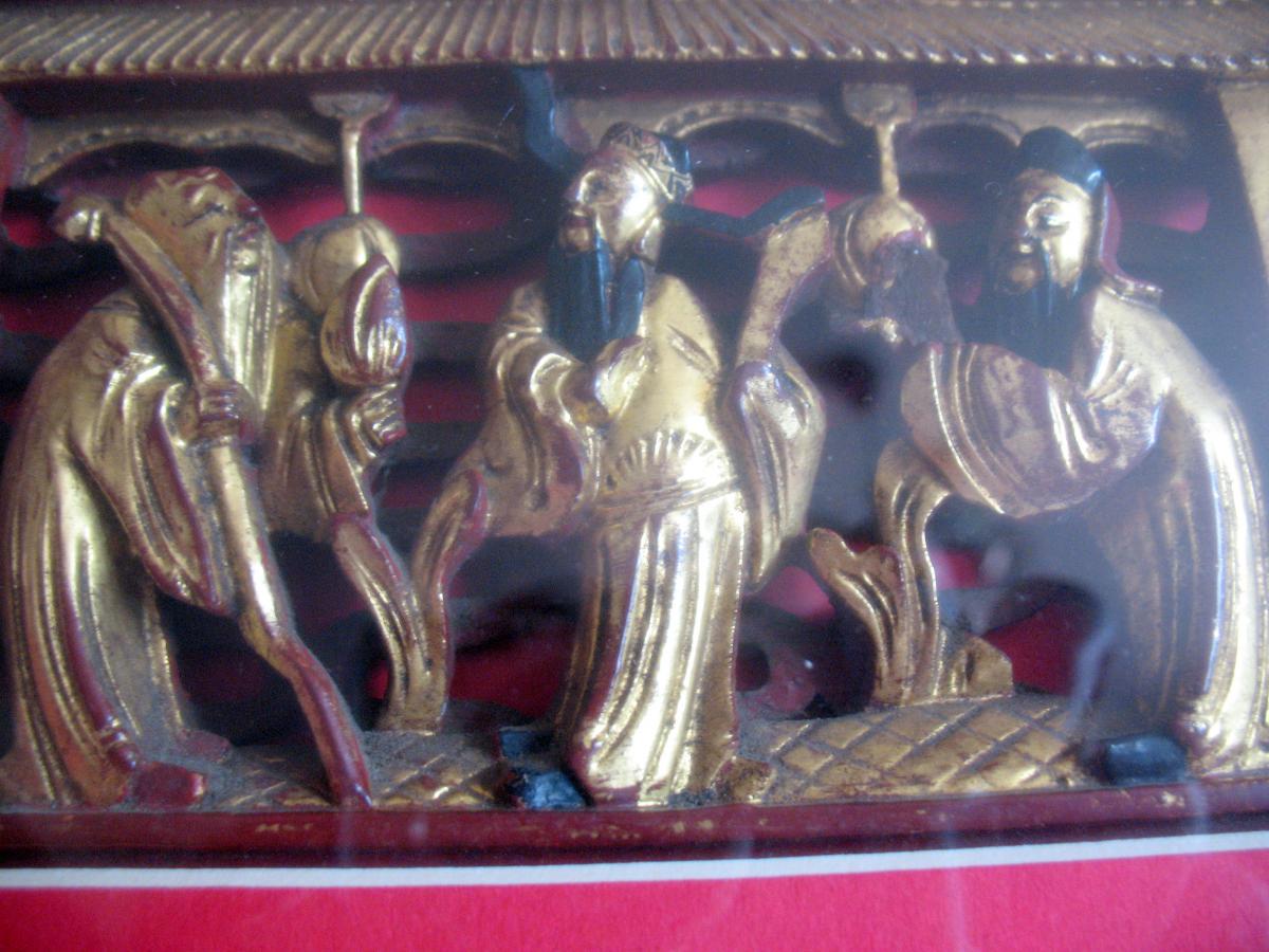 Screen Element From Lettre Framed. Wood Carved And Lacquered. China, XIXth C.-photo-6