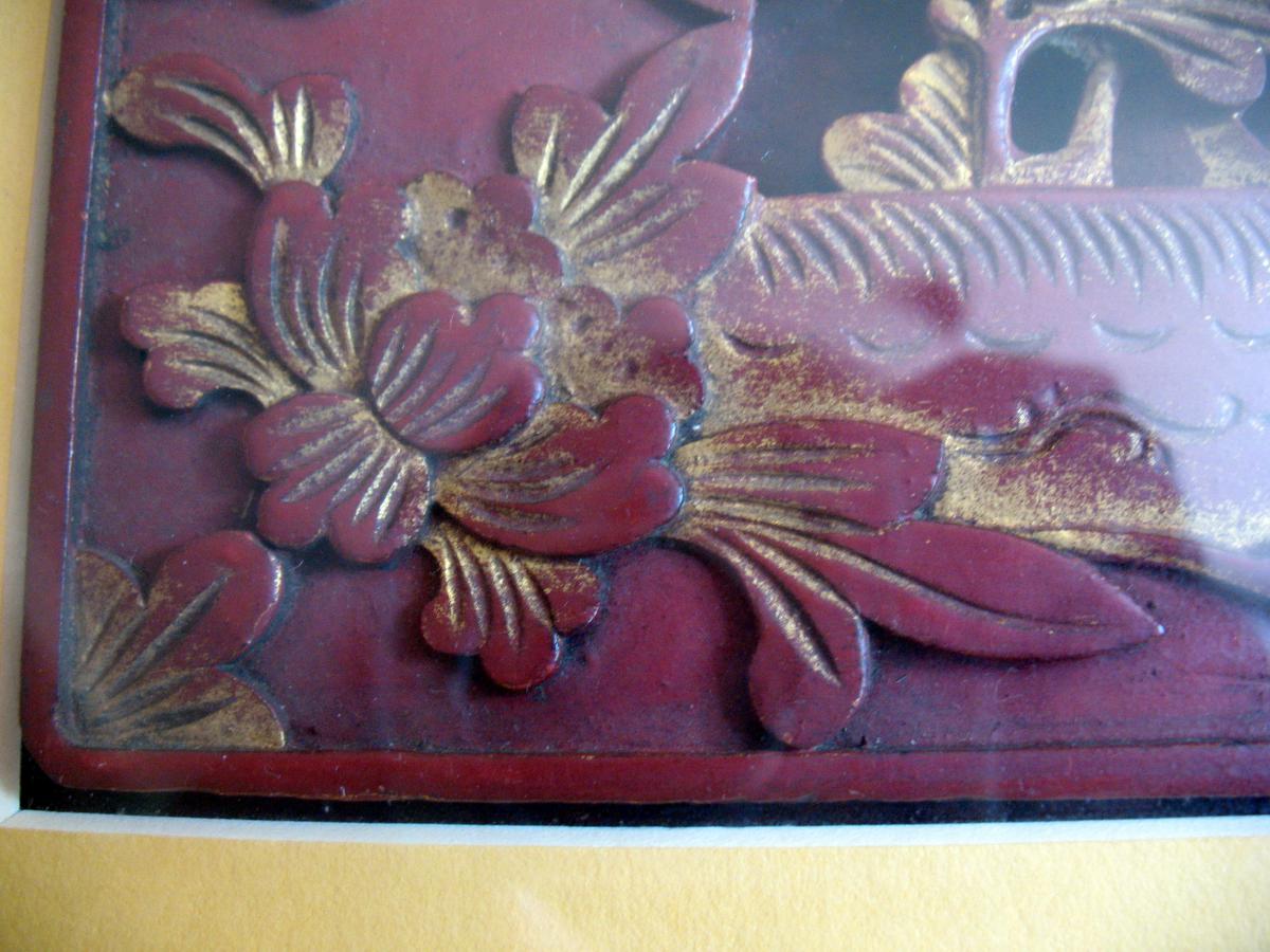 Screen Element From Lettre Framed. Wood Carved And Lacquered. China, XIXth C.-photo-2