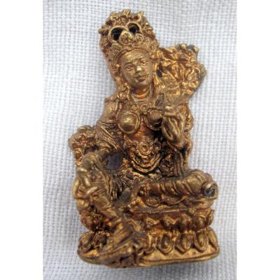 Opium Weight Gilt Bronze Representative Tara Goddess. Tibet Or Nepal, Nineteenth