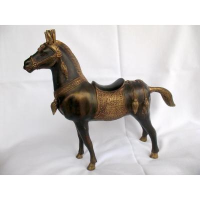 Partially Gilded Bronze Horse. Thailand, 1950s