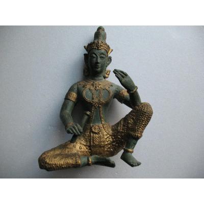 Statue En Bronze Apsara Musicien Debut XXeme