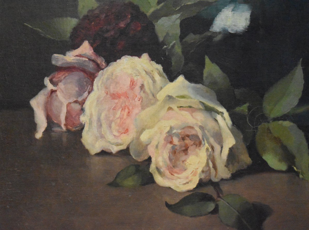 P. Reiber 1888, French School Of The Nineteenth. Painting Bouquet Of Flowers On Entablature-photo-4